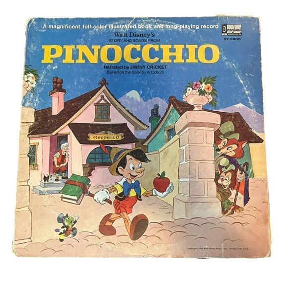 VINTAGE DISNEY PINOCCHIO VINYL RECORD LP 12” JIMINY CRICKET STORY & SONGS 1960’S - Picture 2 of 7